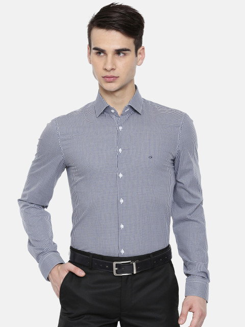 

Calvin Klein Jeans Men Navy Blue & White Slim Fit Checked Formal Shirt