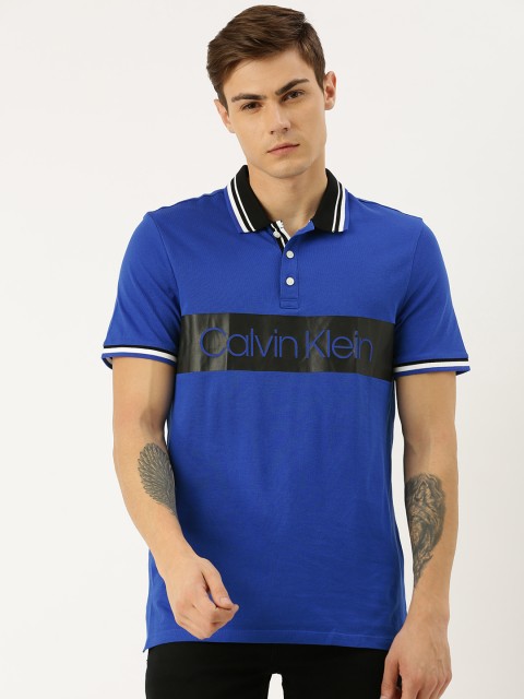

Calvin Klein Jeans Men Blue Printed Slim Fit Polo Collar T-shirt
