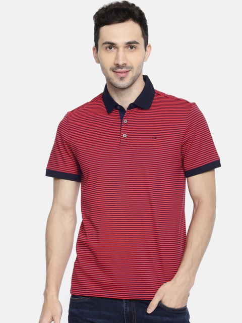 

Calvin Klein Jeans Men Red & Navy Blue Striped Polo Collar T-shirt