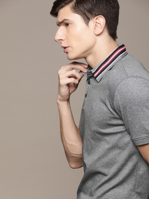 

Calvin Klein Jeans Men Grey Melange Solid Taping Polo Collar T-shirt