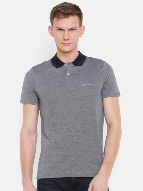 

Calvin Klein Jeans Men Navy Blue Self-Design Polo T-shirt