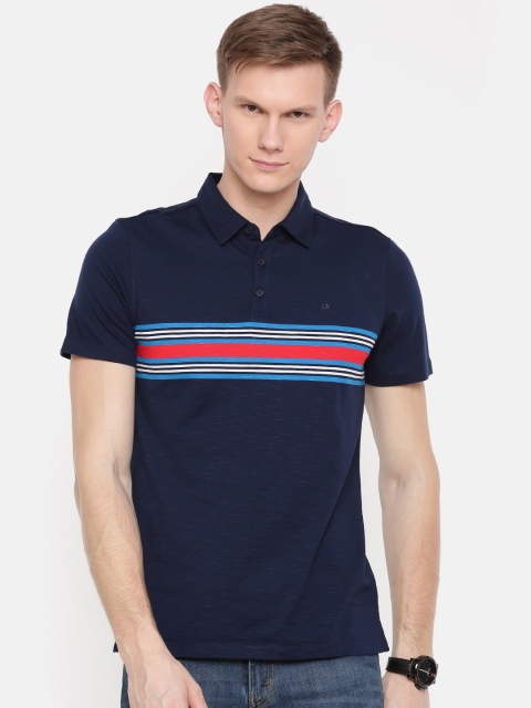 

Calvin Klein Jeans Men Navy Blue Striped Polo Collar T-shirt