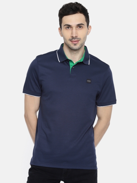 

Calvin Klein Jeans Men Navy Blue Solid Polo Collar Pure Cotton T-shirt