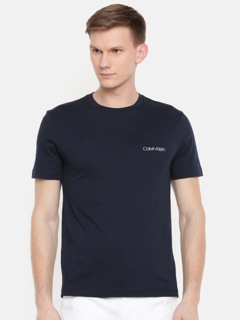 

Calvin Klein Jeans Men Navy Slim Fit Solid Round Neck T-shirt, Navy blue