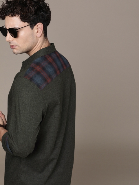 

Calvin Klein Jeans Men Charcoal Grey Regular Fit Solid Casual Shirt with Checked Detail