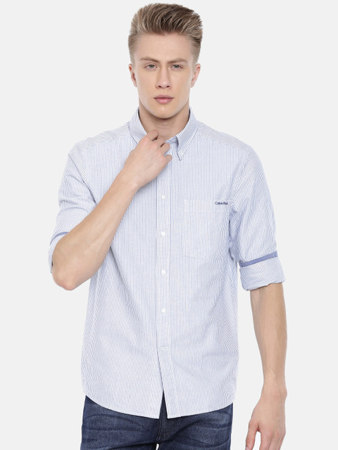 

Calvin Klein Jeans Men Blue & White Regular Fit Striped Casual Shirt