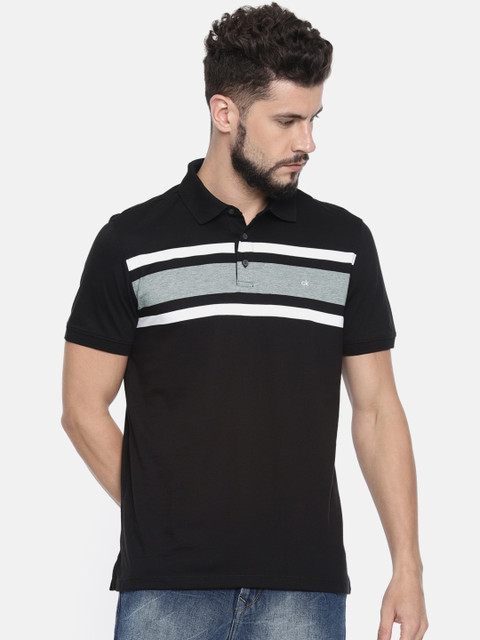 

Calvin Klein Jeans Men Black & White Striped Polo Collar T-shirt