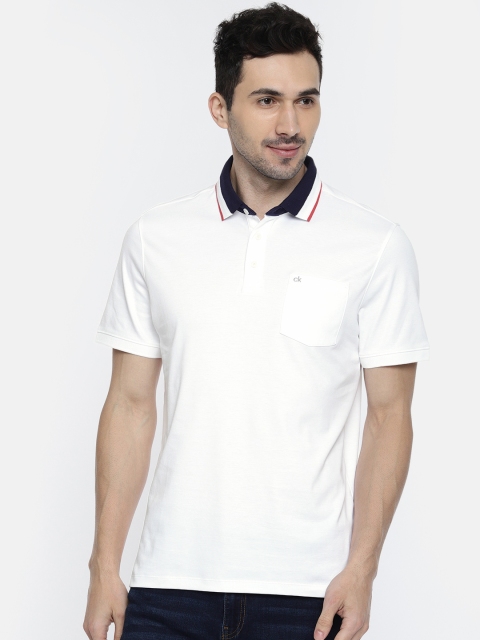 

Calvin Klein Jeans Men White Solid Polo Collar T-shirt