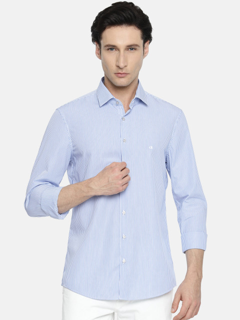 

Calvin Klein Jeans Men Blue & White Slim Fit Striped Casual Shirt