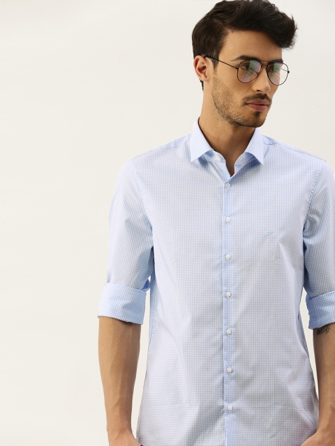 

Calvin Klein Jeans Men Blue & White Checked Pure Cotton Slim Fit Casual Shirt