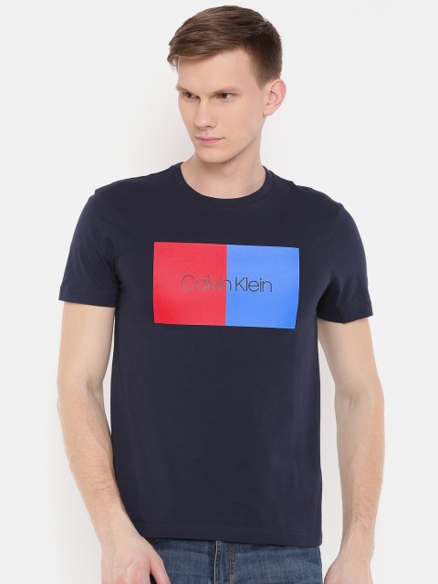

Calvin Klein Jeans Men Navy Blue Printed Slim Fit Round Neck T-shirt