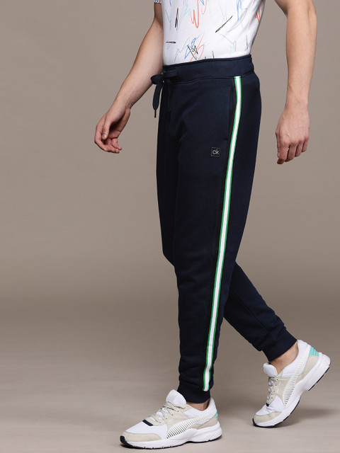 

Calvin Klein Jeans Men Navy Blue Straight Fit Solid Joggers with Side Stripes