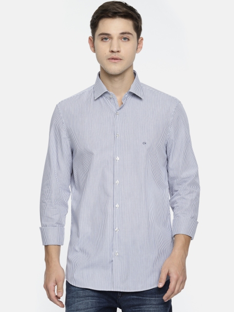 

Calvin Klein Jeans Men Navy Blue & White Slim Fit Striped Casual Shirt