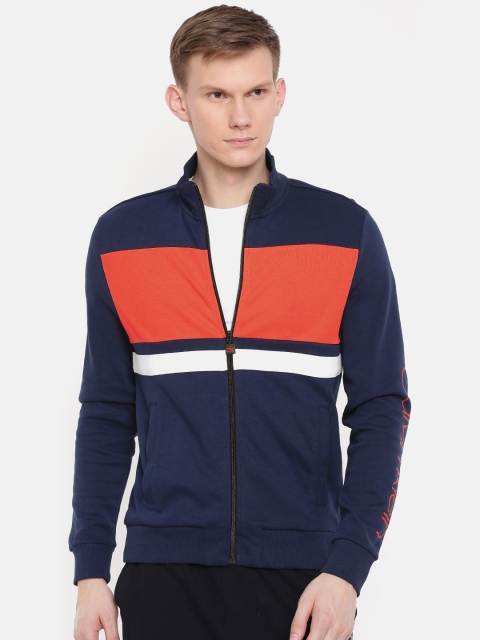 

Calvin Klein Jeans Men Navy Blue & Orange Colourblocked Sweatshirt