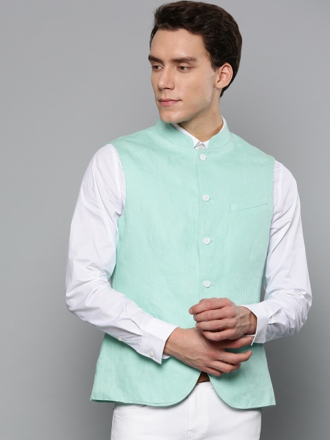 

Blackberrys Men Blue Linen Solid Slim Fit Nehru Jacket