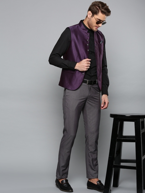 

Blackberrys Men Purple & Maroon Self-Design Slim Fit Nehru Jacket
