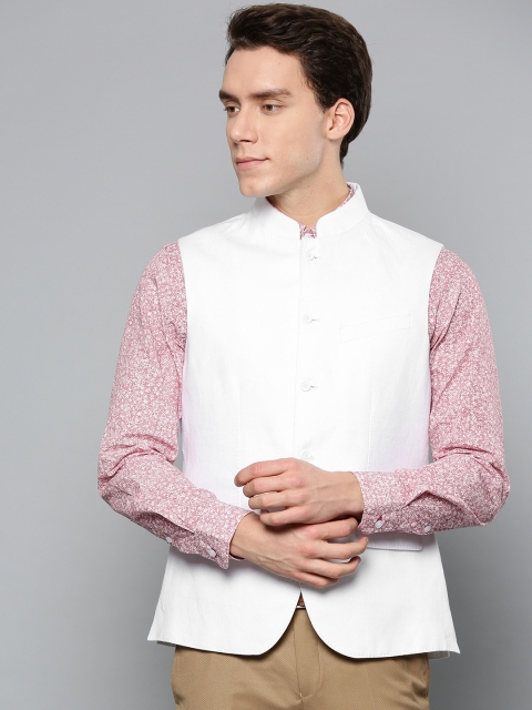 

Blackberrys Men White Linen Solid Slim Fit Nehru Jacket