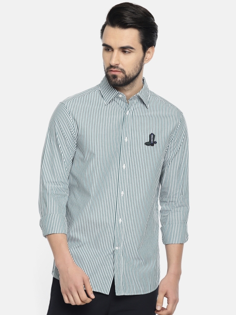 

Calvin Klein Jeans Men Green & White Slim Fit Striped Casual Shirt
