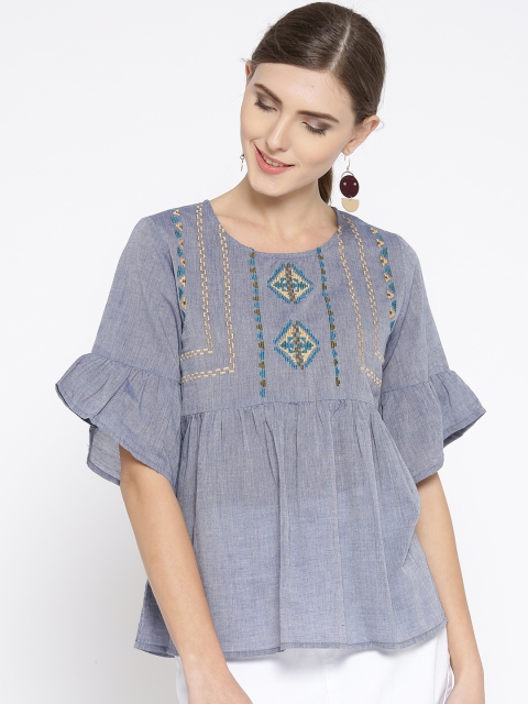 

SCOUP Women Blue Solid A-Line Top