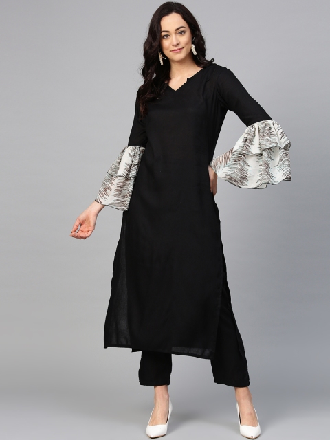 

La Firangi Women Black Solid Kurta with Trousers