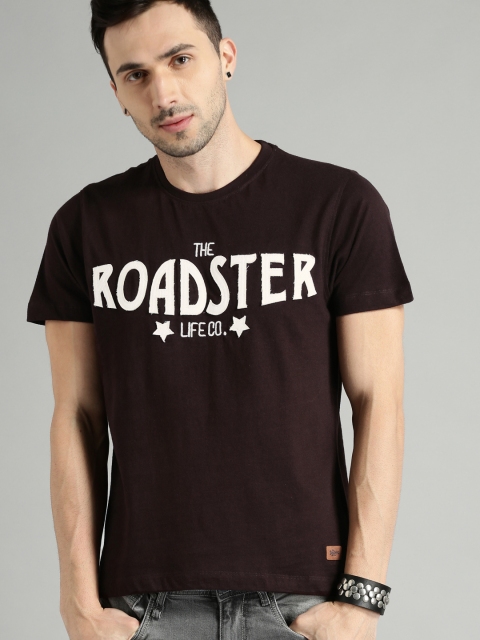 

Roadster Men Coffee Brown Typography Applique Round Neck T-shirt