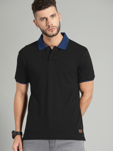 

Roadster Men Black Solid Polo Collar T-shirt