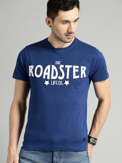 

Roadster Men Blue Self Design Round Neck T-shirt