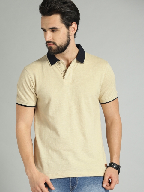 

Roadster Men Beige Solid Polo Collar T-shirt