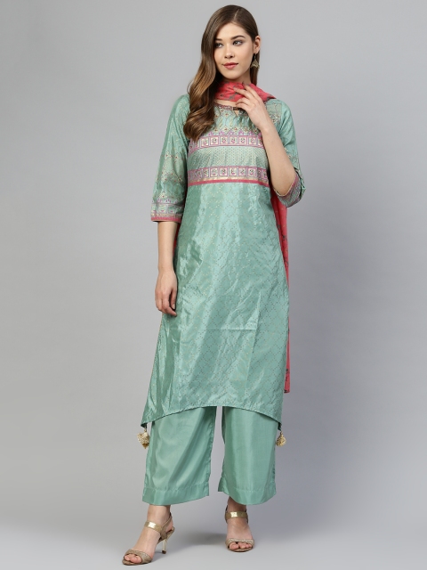 

AURELIA Women Green & Pink Printed Kurta with Palazzos & Dupatta