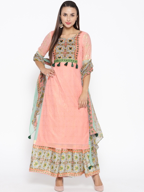 

AURELIA Women Pink & Blue Yoke Design Kurta with Palazzos & Dupatta