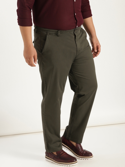 

Sztori Plus Size Men Olive Green Regular Fit Solid Trousers
