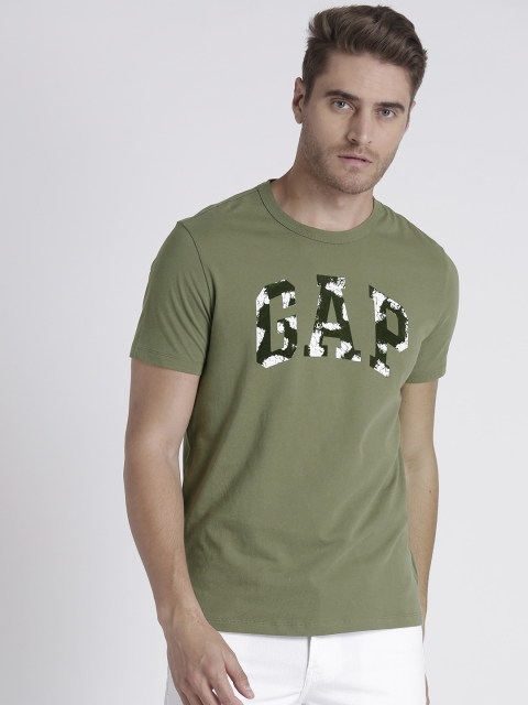 

GAP Men Olive Green Printed Round Neck T-shirt