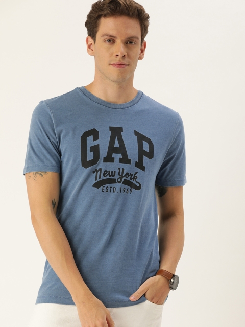 

GAP Men Blue Printed Round Neck T-shirt