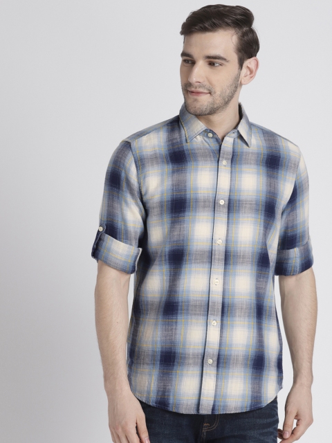 

GAP Mens Navy Blue & White Checked Stretchable Oxford Shirt