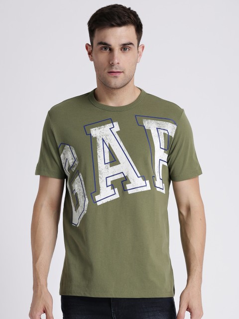 

GAP Men Olive Green Printed Round Neck Logo T-shirt, Navy blue