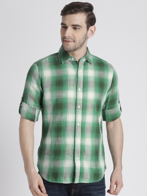 

GAP Men Green & White Checked Oxford Shirt