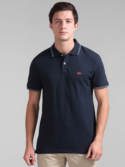 

GAP Men Navy Blue Solid Polo Collar T-shirt