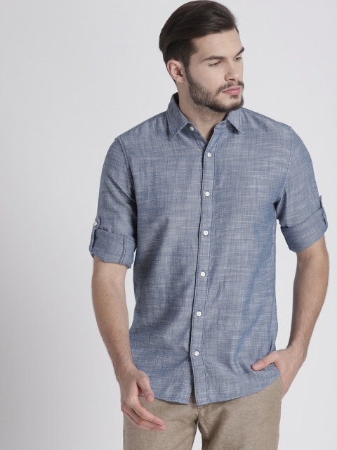 

GAP Men's Pattern Poplin In Stretch Chambray Shirt, Blue