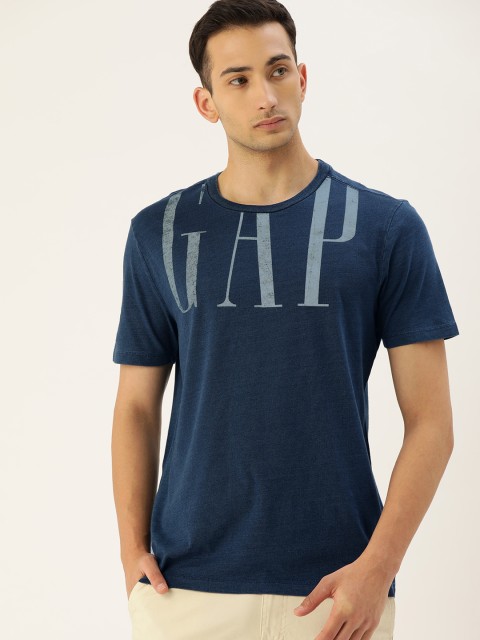 

GAP Men Navy Blue Printed Round Neck Pure Cotton T-shirt