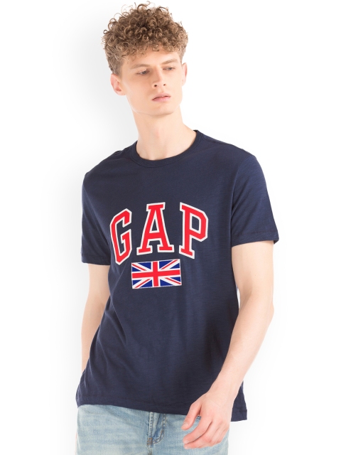 

GAP Men Navy Blue Printed Round Neck T-shirt