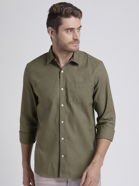 GAP Men's Linen-Cotton Shirt in Standard Fit, Olive