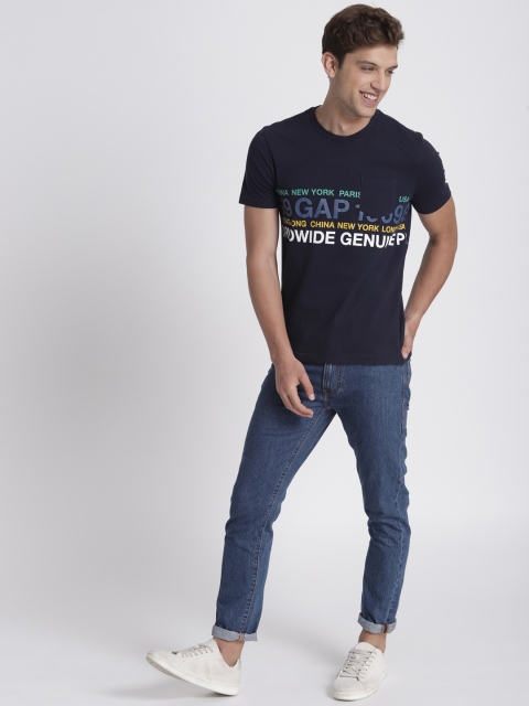 

GAP Men Navy Printed Round Neck T-shirt, Navy blue