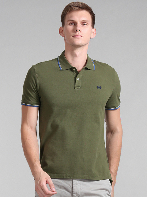 

GAP Men Olive Green Solid Polo Collar T-shirt