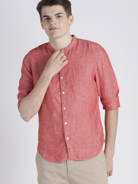 

GAP Men Coral Red Solid Linen Slim Fit Casual Shirt