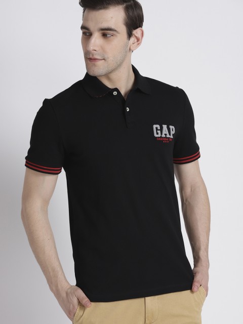 

GAP Men's Short Sleeve Stripe Logo Polo T-shirt, Black