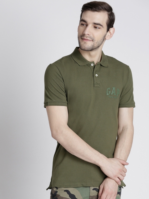 

GAP Men's Short Sleeve Stripe Logo Polo T-shirt, Olive