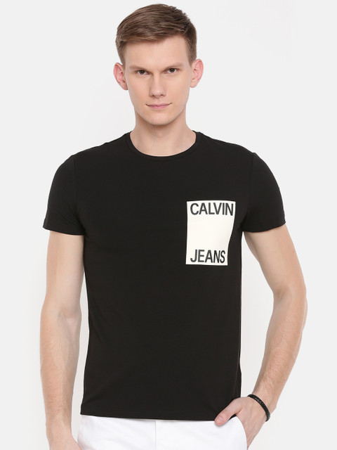 

Calvin Klein Jeans Men Black Slim Fit Printed Round Neck T-shirt
