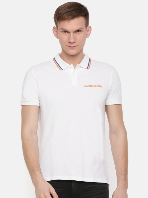 

Calvin Klein Jeans Men White Solid Polo Collar T-shirt