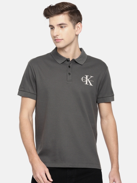 

Calvin Klein Jeans Men Charcoal Grey Solid Polo Collar T-shirt