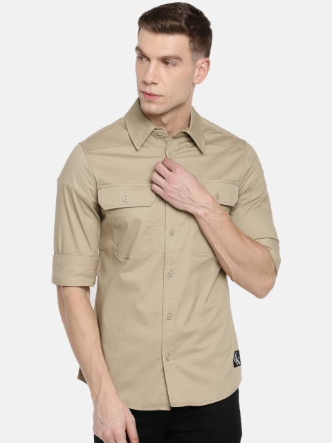 

Calvin Klein Jeans Men Khaki Slim Fit Solid Casual Shirt